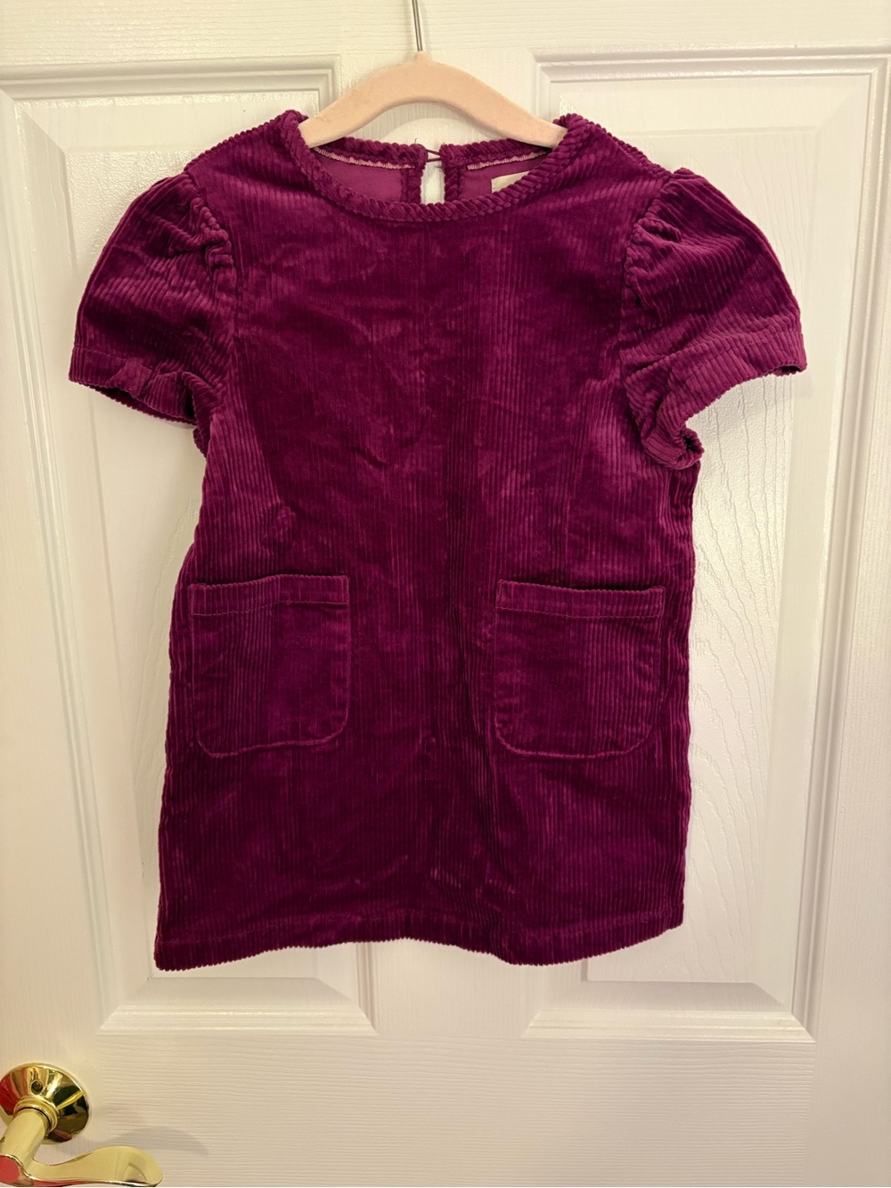 Girls Velvet Corduroy Short-Sleeve Dress - Plum